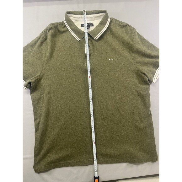 Michael Kors Polo Shirt Men's XL Green Olive White Tipped MK Logo Short Sleeve - Picture 7 of 10